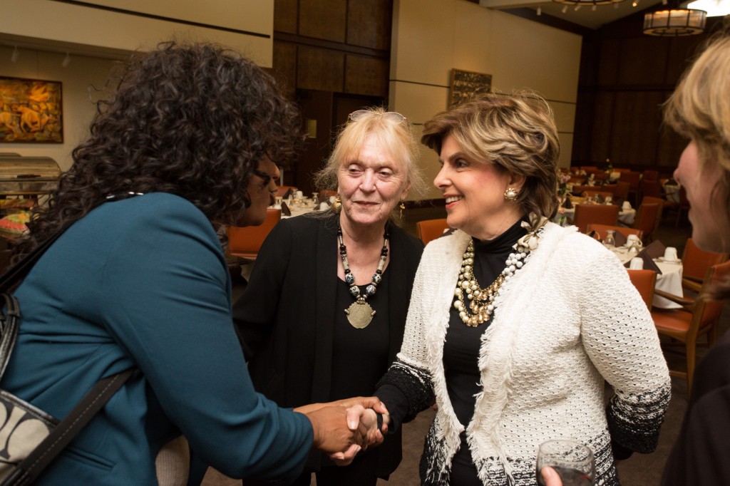 Bonnie Snortum (middle) with Gloria Allred (right) at the Athenaeum in 2013.