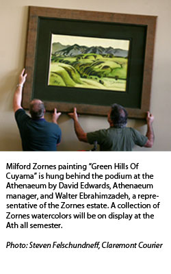 Milford Zornes and his painting titled: Green Hills Of Cuyama