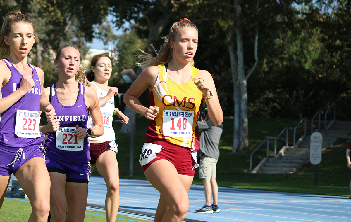 Athena runner leading two from Linfield College