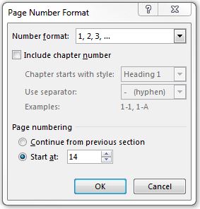 Page Number Format dialog box in Microsoft Word