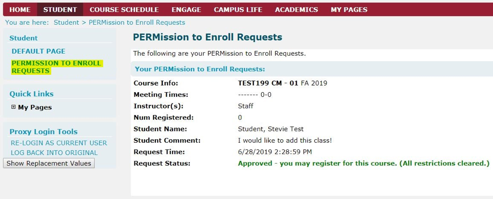 Illustration of PERMission to Enroll Requests in portal