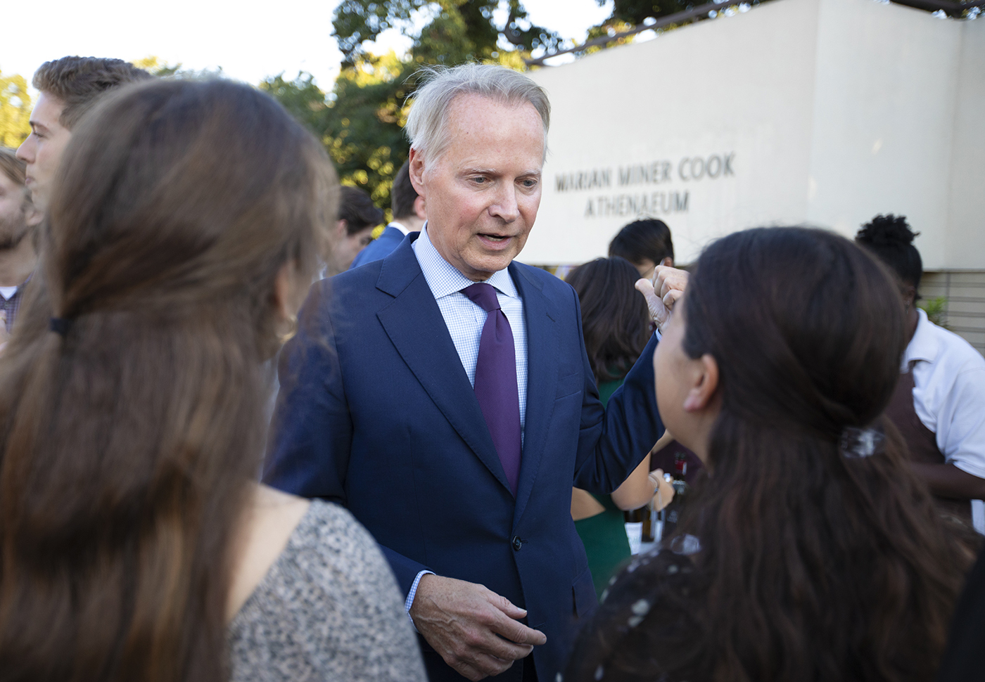 David Dreier '75 meets with students outside of the Ath