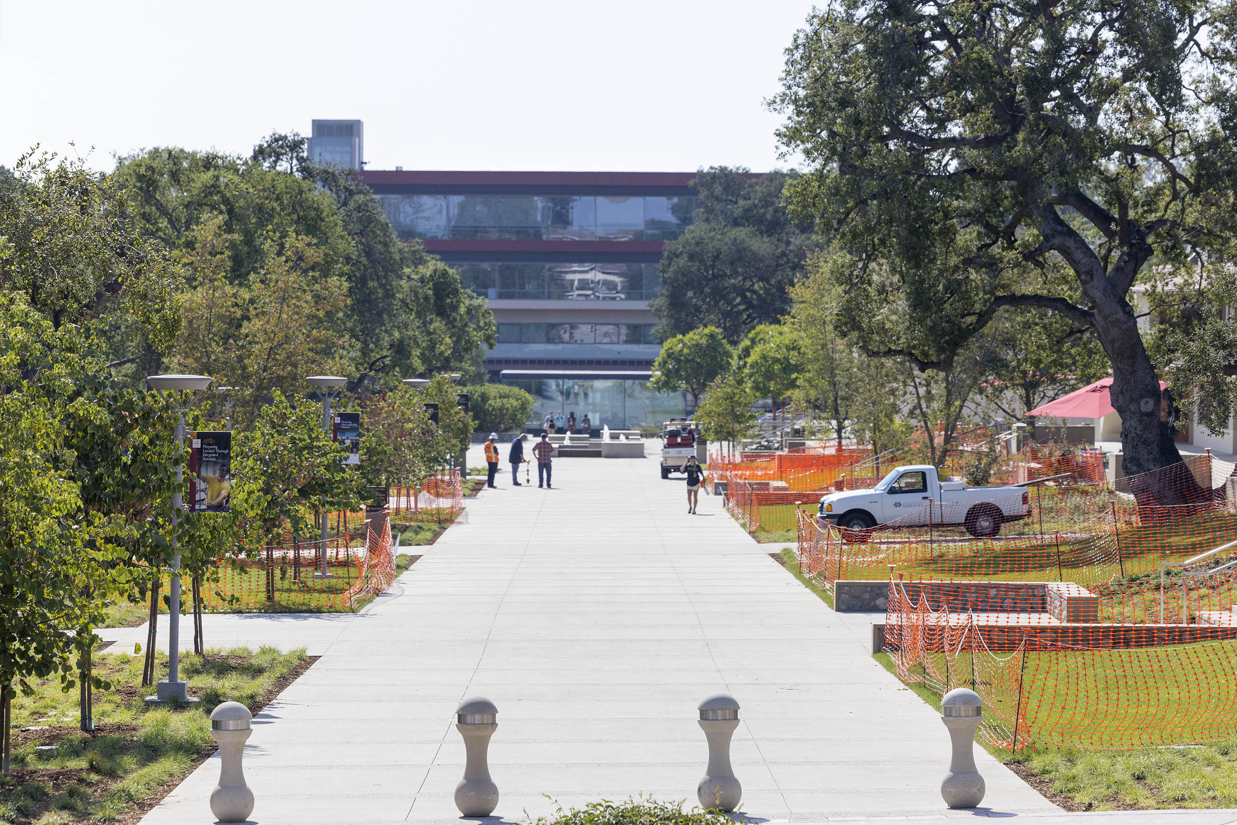 A down shot of a new pathway on campus.