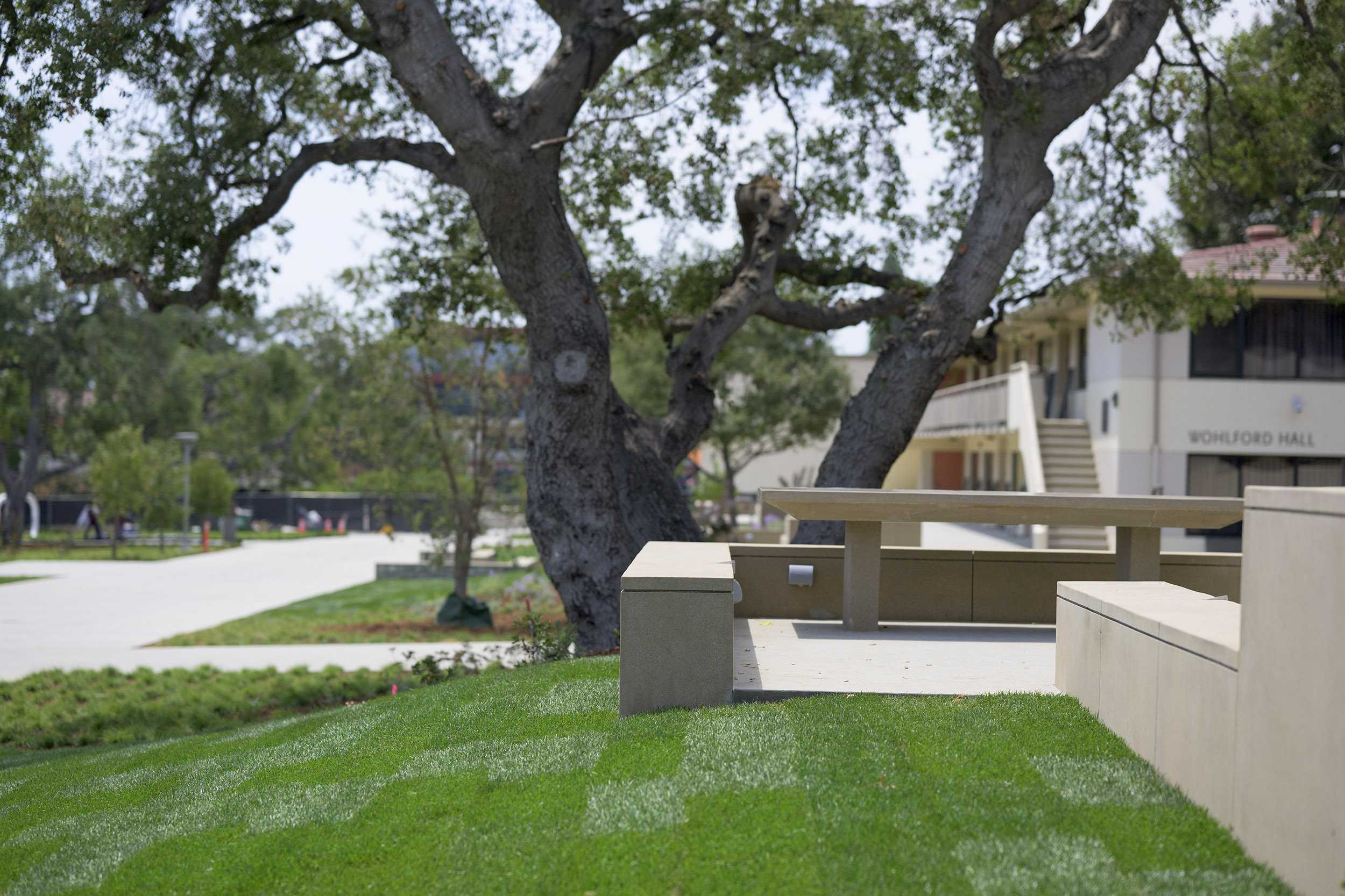 A shot of one of the newly installed outdoor seating areas shows an available outlet students can use.