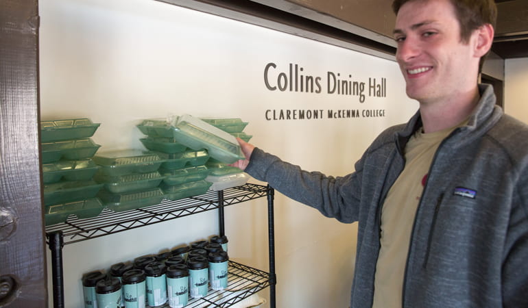 Student using clam-shell container