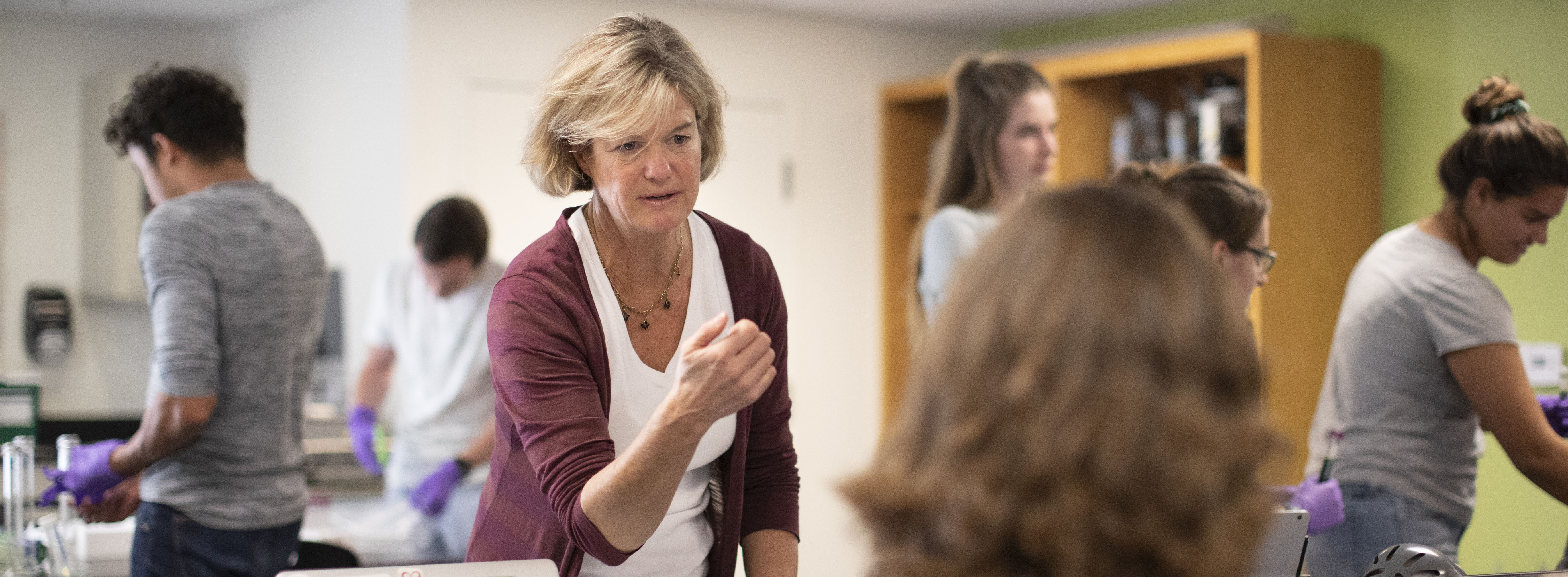 Professor of Biology Emily Wiley with student.