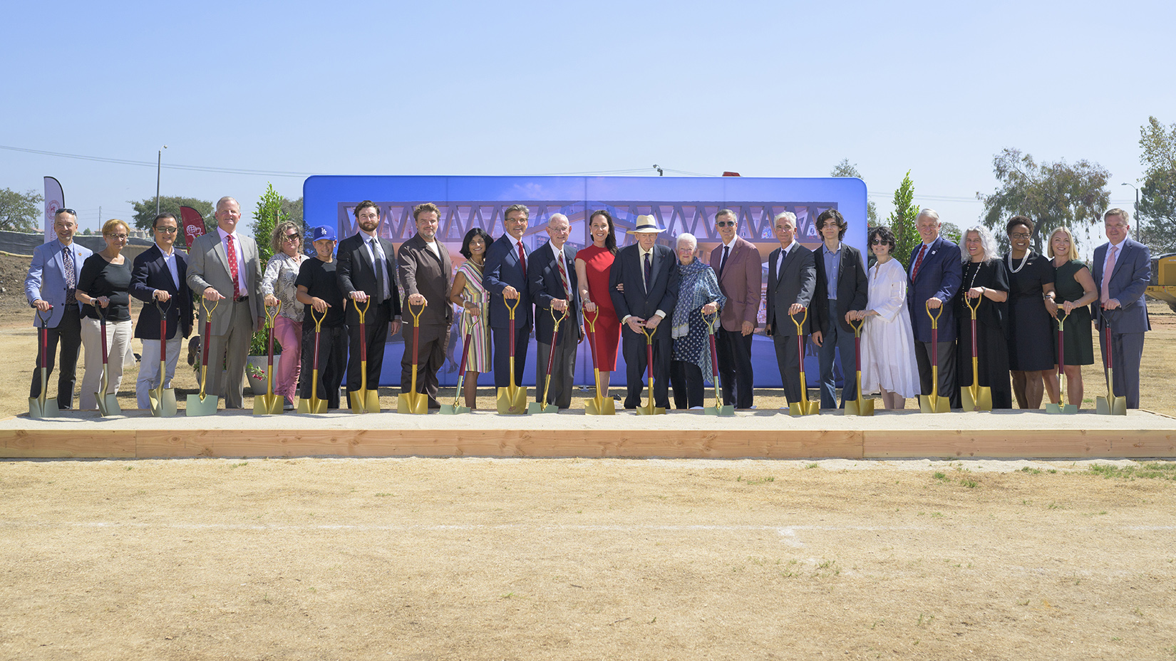 A large group assembled to celebrate the groundbreaking for the Robert Day Science Center.