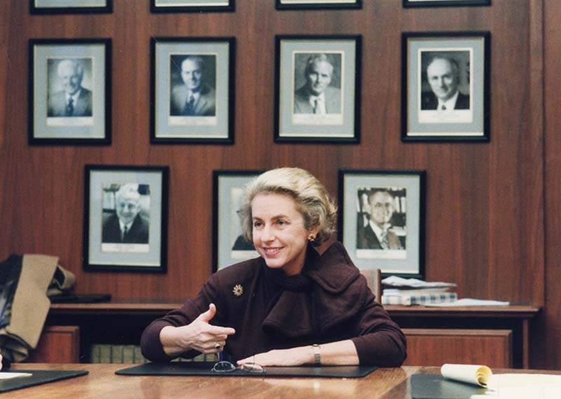 President Gann sits in the boardroom
    at Bauer Center, 1999.