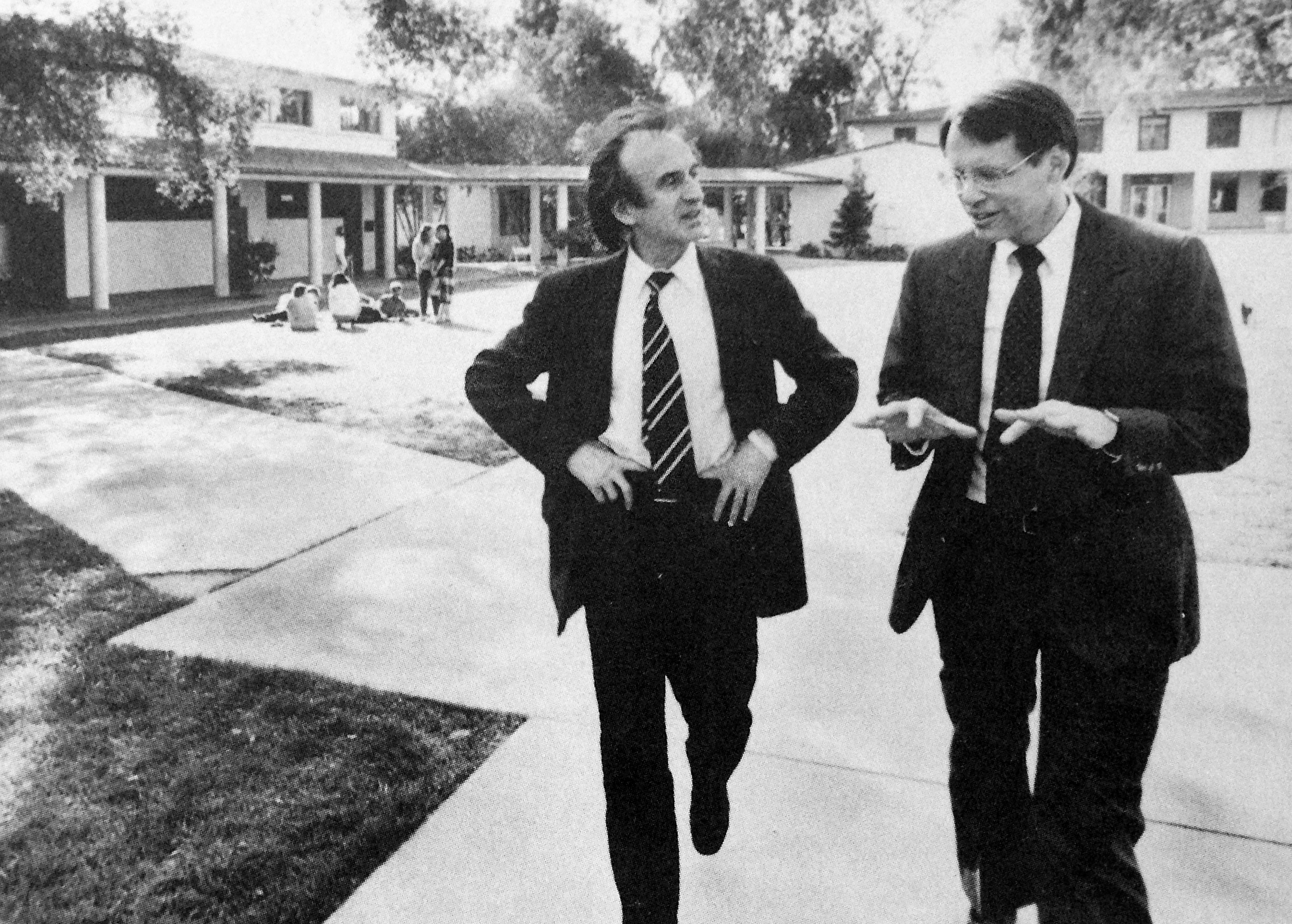 Professor John Roth, right, on campus with Auschwitz survivor and Nobel Laureate Elie Wiesel.