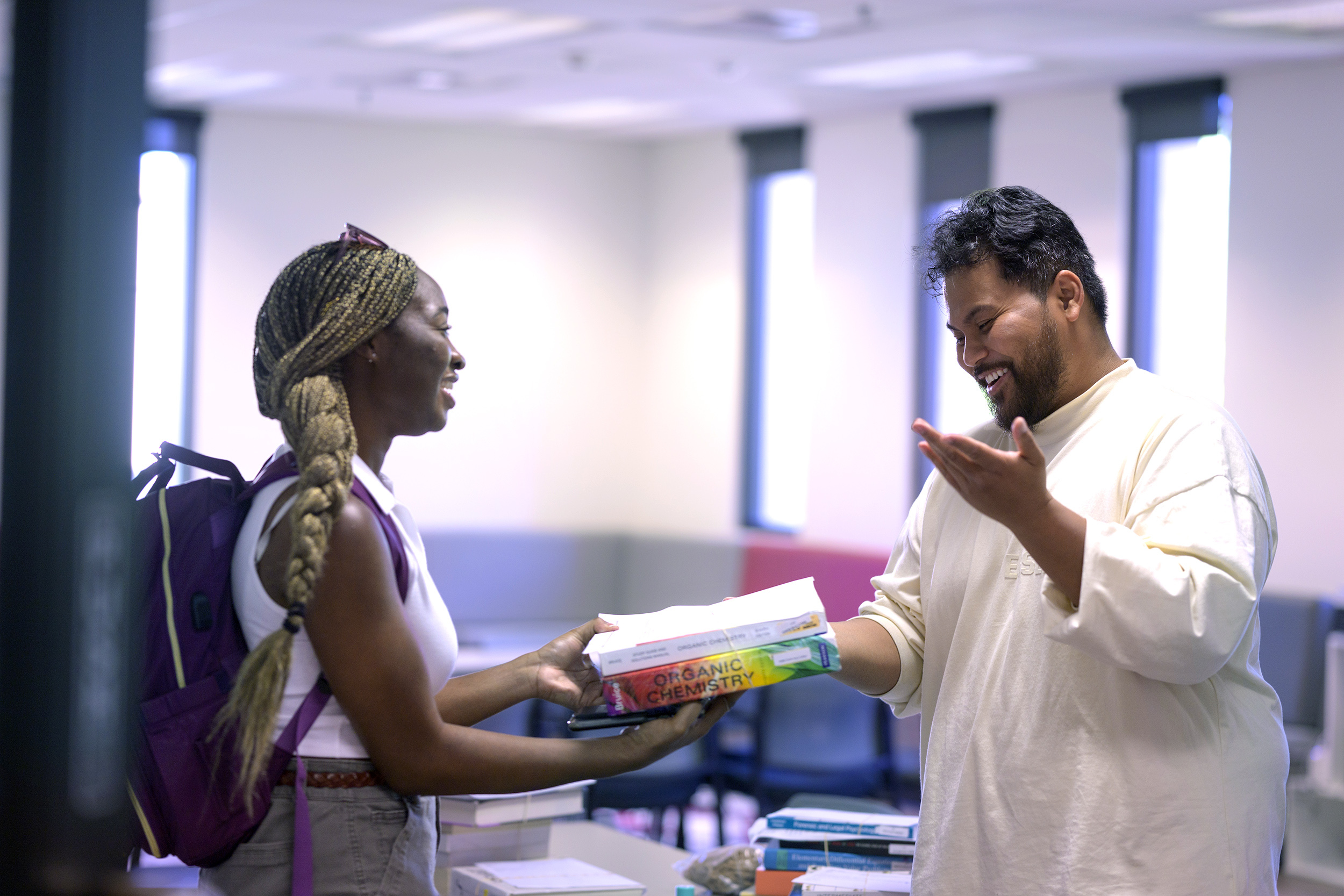 Welcoming new and returning students as the first day of classes start.