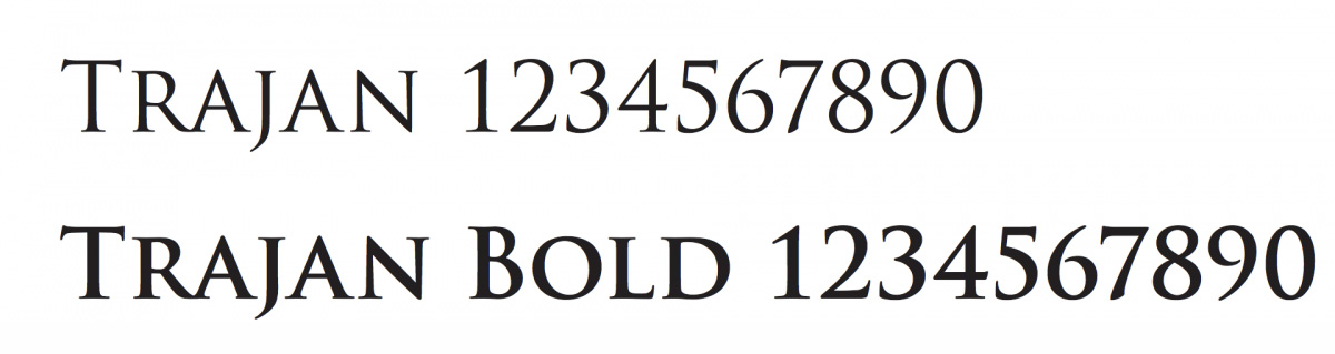 Trajan leadership typeface example and font weights.