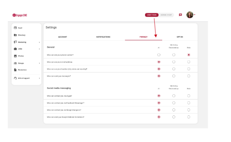 Additional settings screen for Engage.CMC.