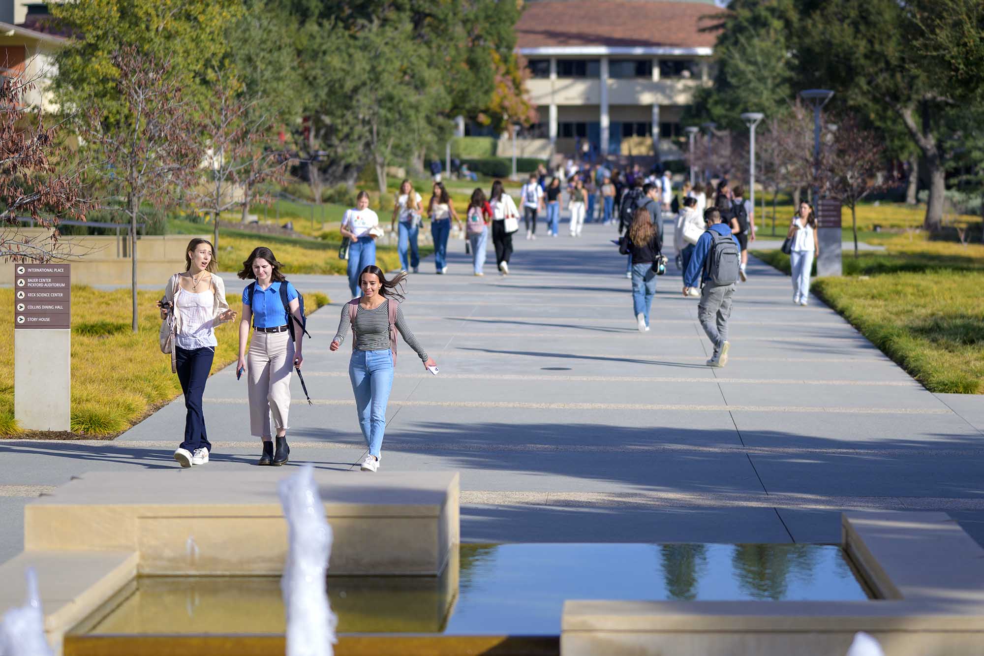 Campus shot of students on the first day of the Spring 2024 semester.