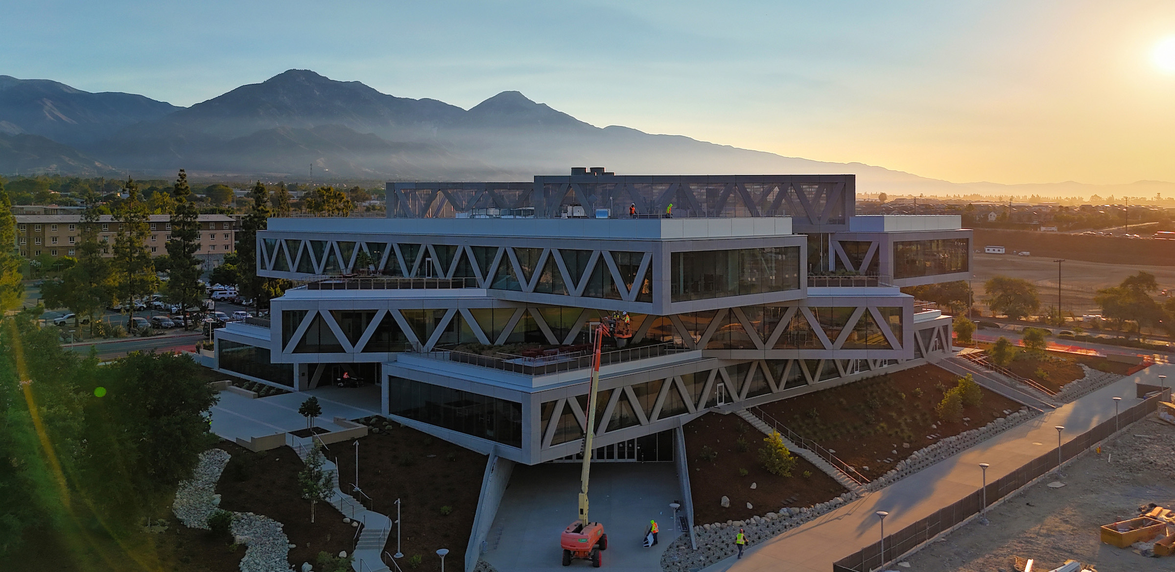 An aerial view of the Robert Day Sciences Center construction site
