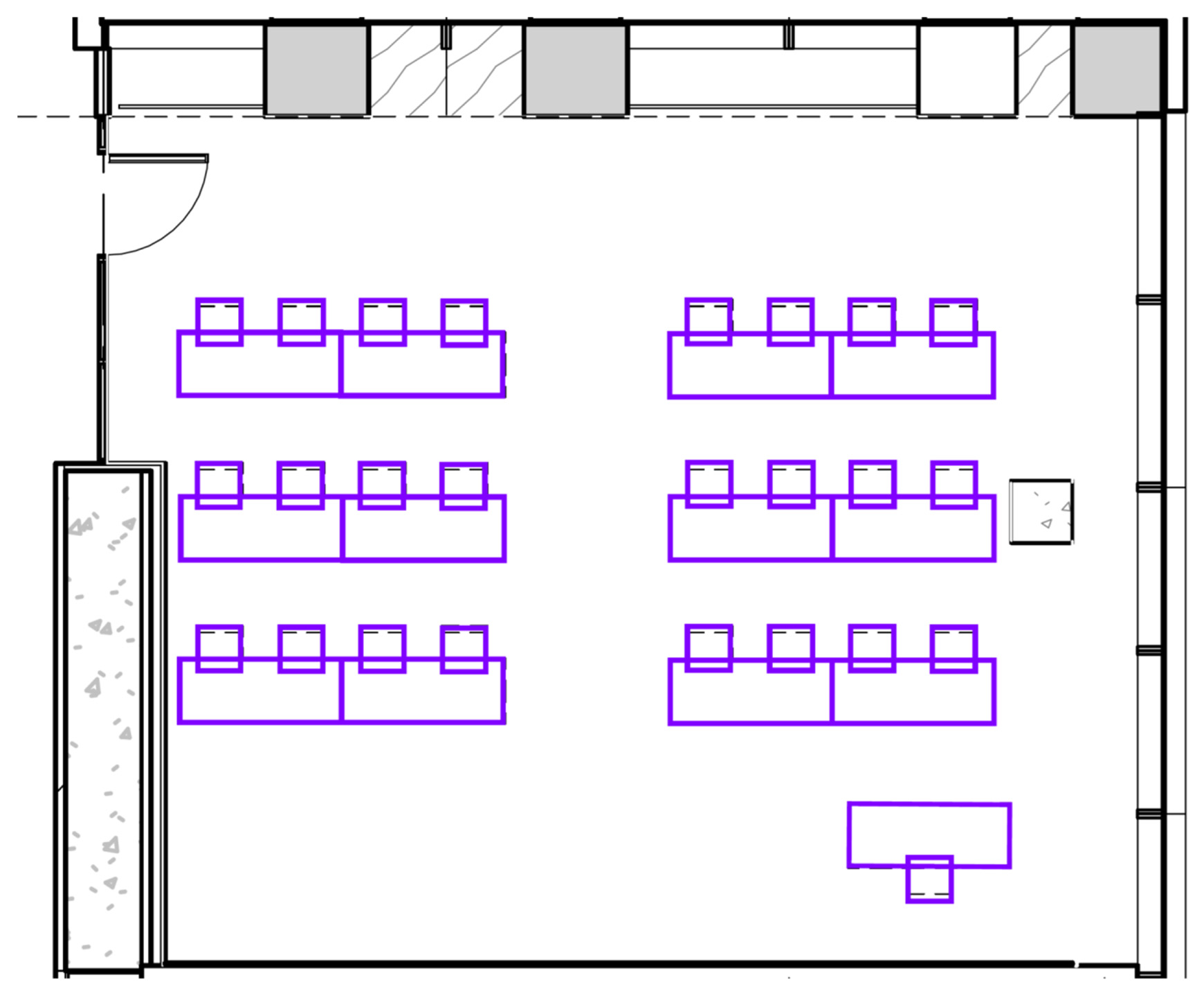 Floorplan for Robert Day Sciences Center classroom 129.