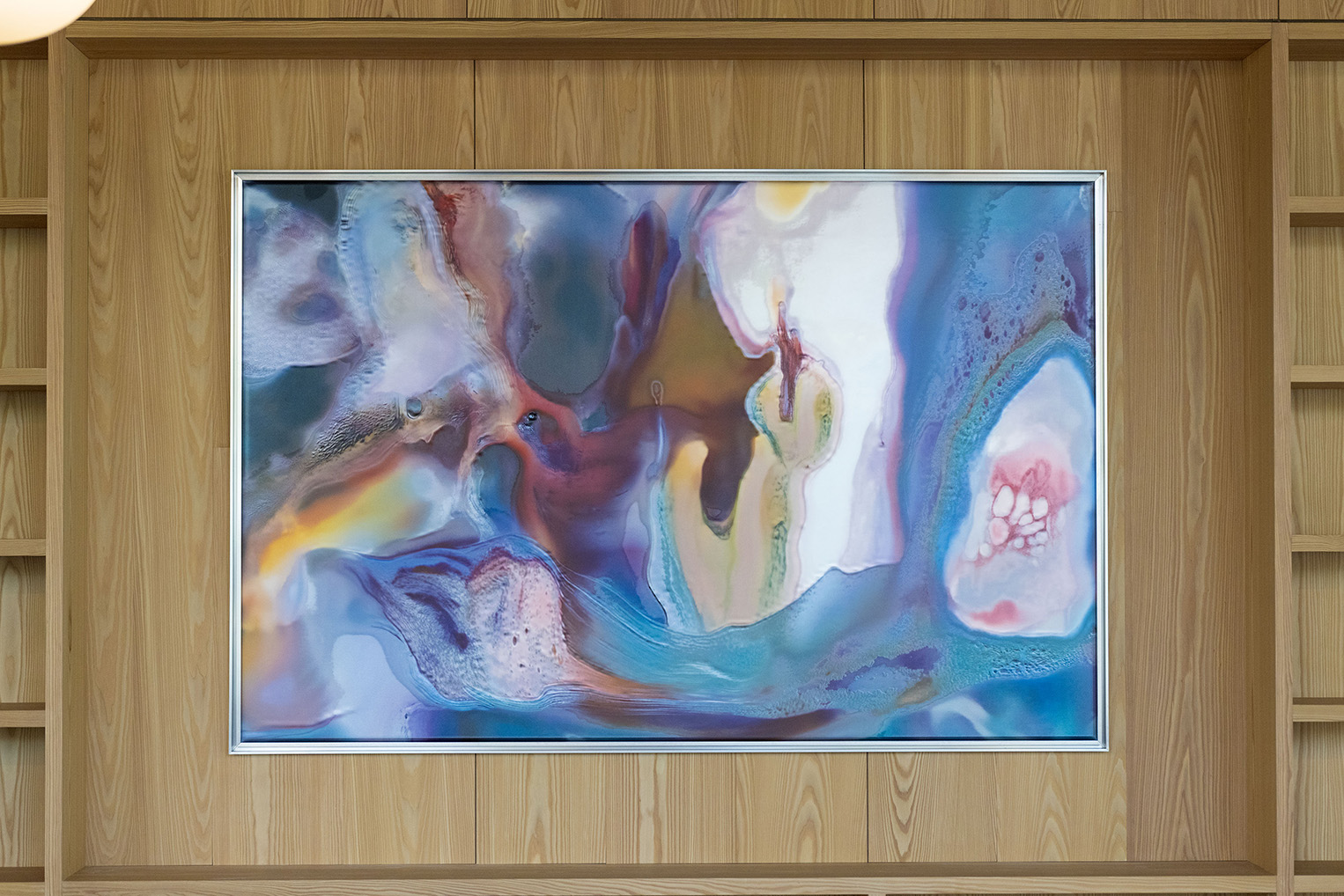 Anicka Yi's contemporary artwork in the Robert Day Sciences Center library.