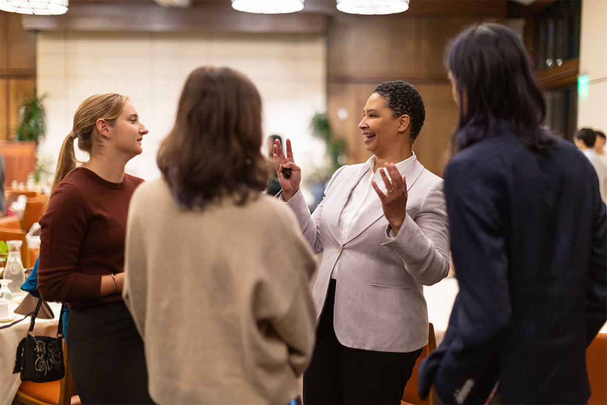 Danielle Allen speaking to students after her Athenaeum talk.