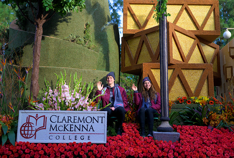 Students on CMC's float for the 2023 Rose Parade.