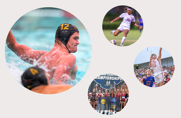 Collage of Nick Kennedy ’26 (left) and other CMS athletes.