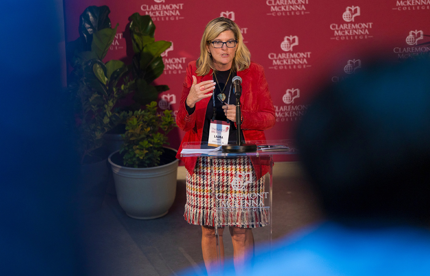 CMC Trustee Laura Grisolano ’86 kicking off The Summit conference.