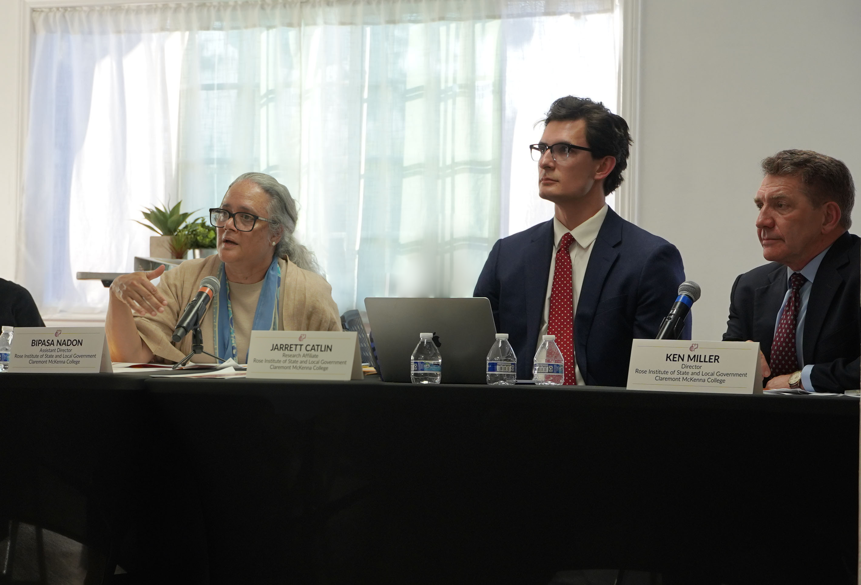 Bipasa Nadon, Jarrett Catlin, and Ken Miller presenting in front of Governance Reform Task Force on the Rose's latest findings on Measure G.
