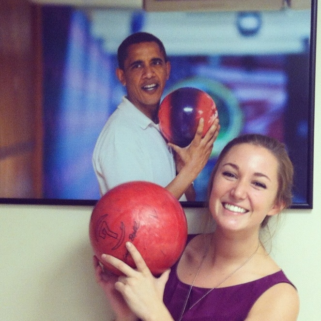 Katie Rodihan with a bowling ball