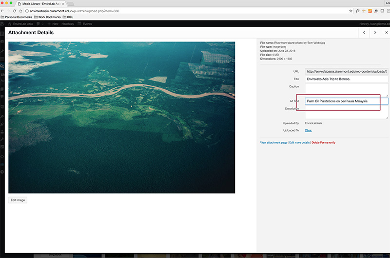 Shows image being edited in Wordpress Media Library