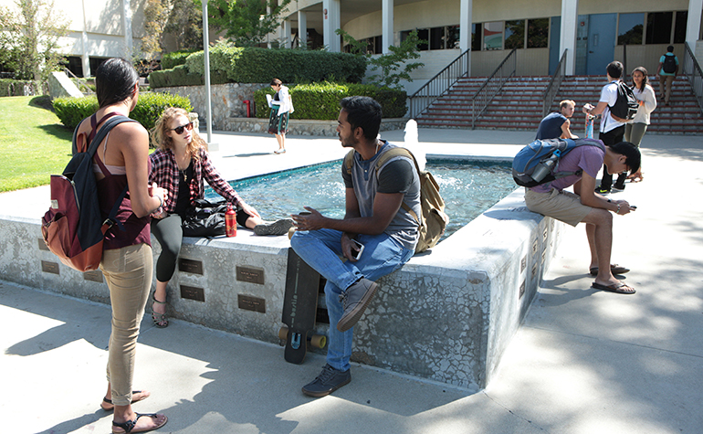 Students talking at Butler Plaza
