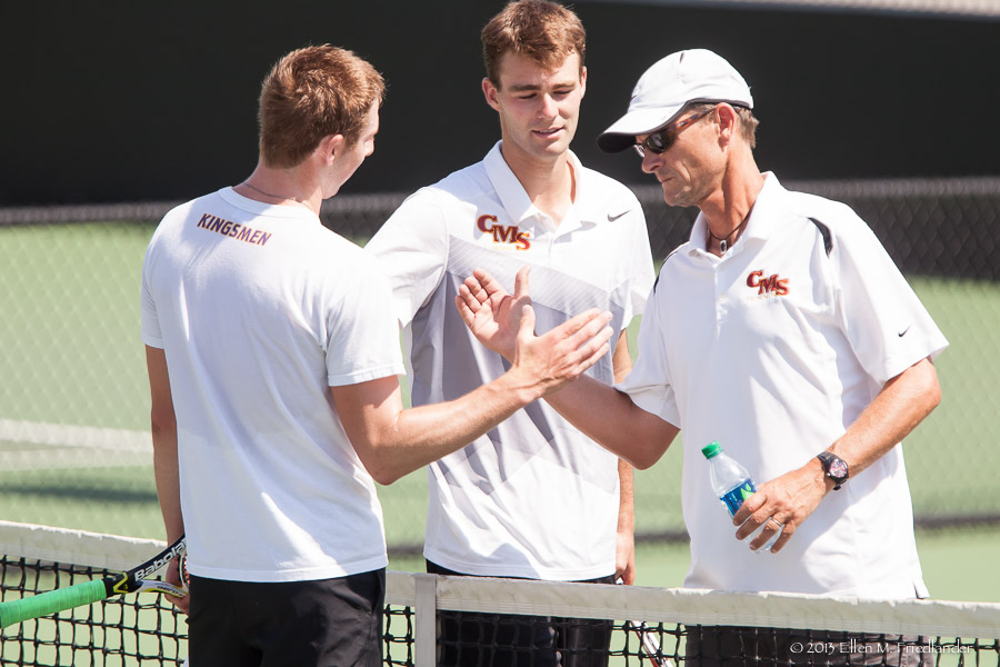 CMS men's tennis head coach Paul Settles (right)