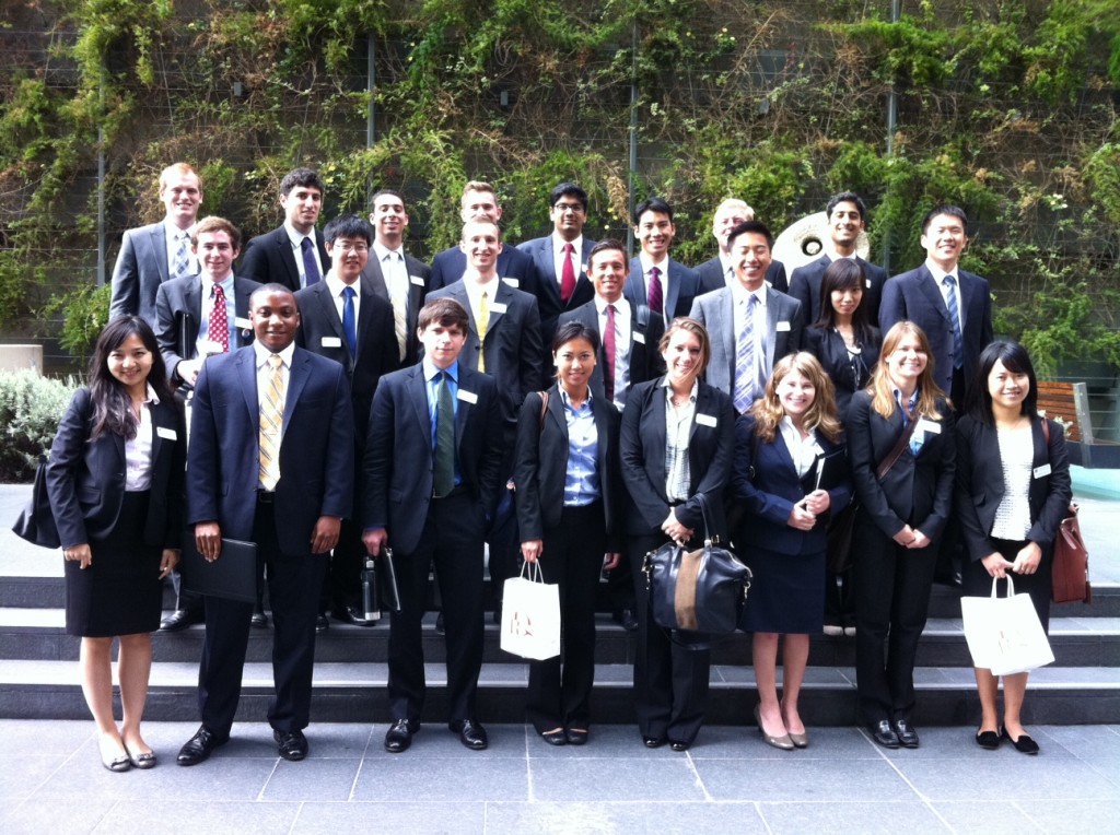 Students in Finance 300 stand outside the offices of Deloitte Consulting in San Francisco.