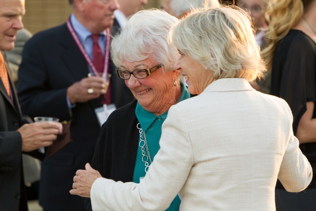 Arden Flamson with President Emerita Pamela Gann at the Flamson Plaza rededication ceremony, 2013.