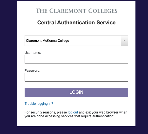CAS login screen