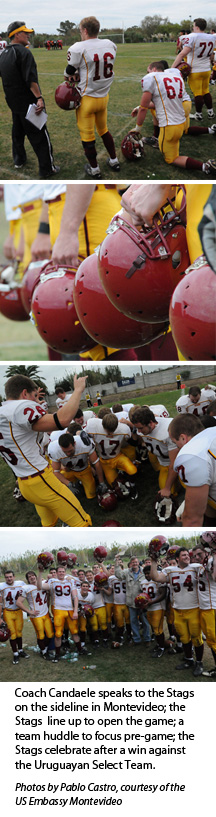 Coach Candaele speaks to the Stags on the sideline