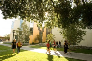 Students walking by Crown Hall