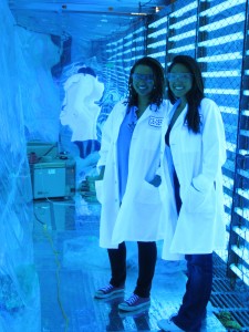 Pictured in the smog chamber where the study will be done: Kopano Ramsay (SCR '14) and CMC's Alexandra Fox '14. “It’s so important to me to incorporate students into independent research projects and enable them to present their findings at chemistry conferences,“ says Purvis-Roberts. "It gives them an understanding of what it’s like to be a scientist. It really is a hands-on endeavor. Teaching isn’t only in the classroom.”