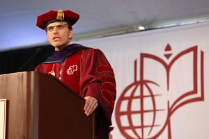 President Hiram Chodosh speaks to graduates.