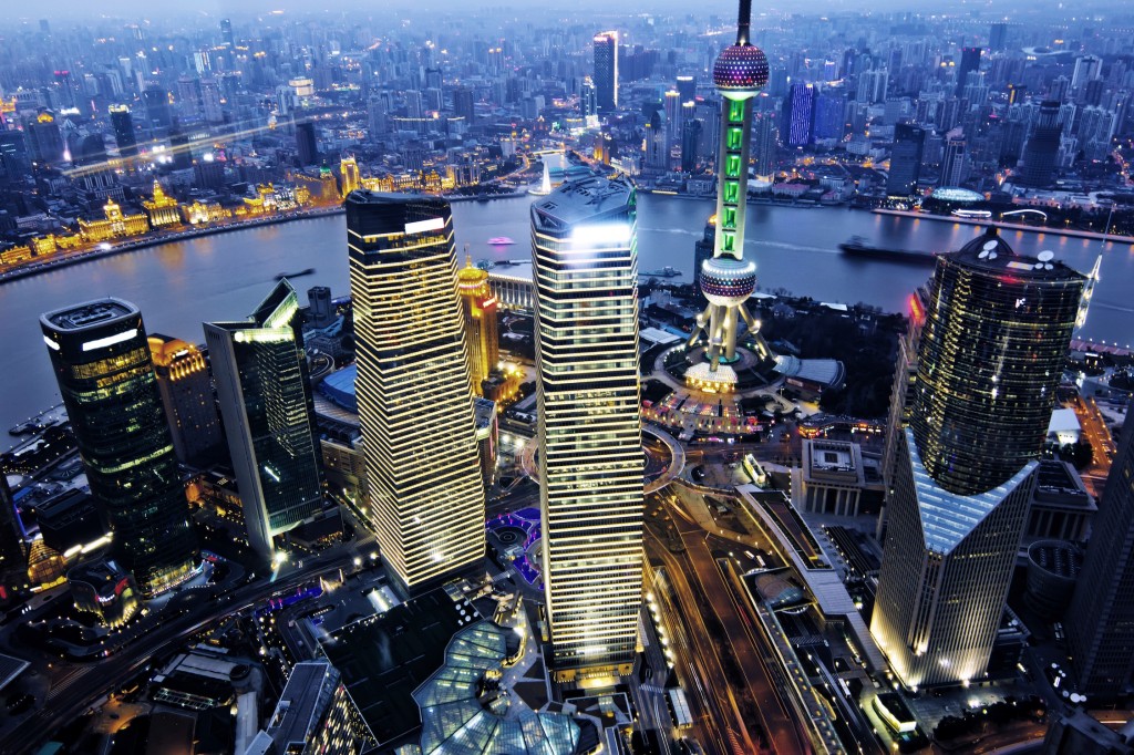 A nighttime view of the Shanghai skyline.
