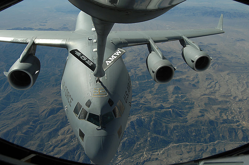 Aircraft from the 452nd refueling