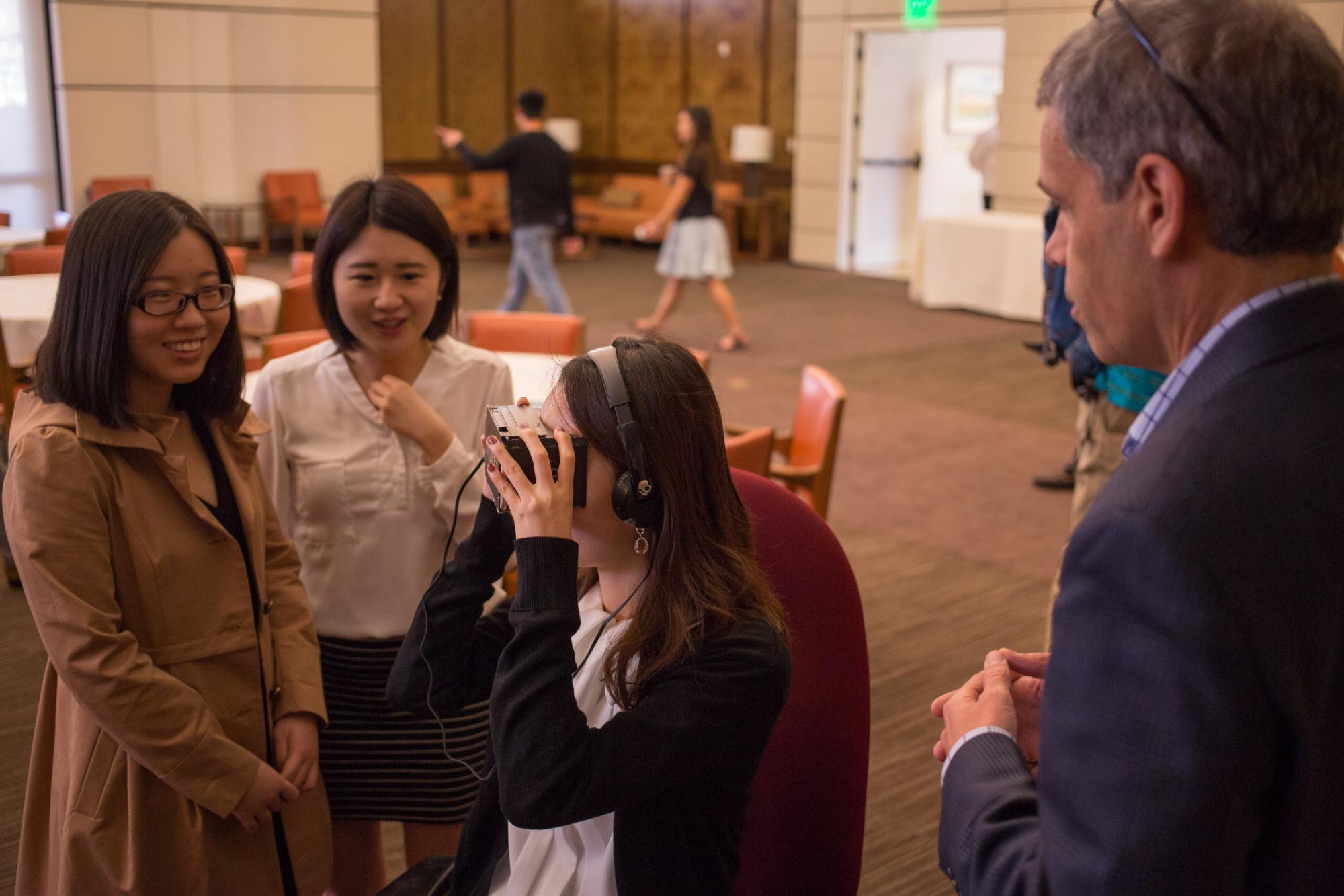 Students testing out the virtual reality head-mounted displays 