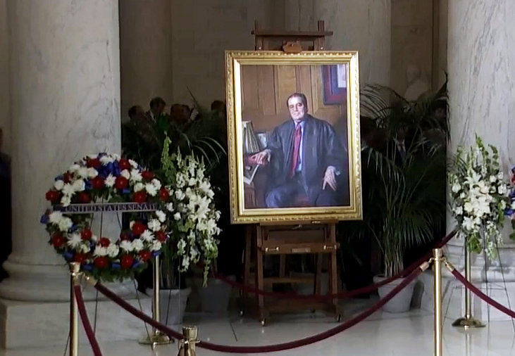 Antonin Scalia portrait at memorial service