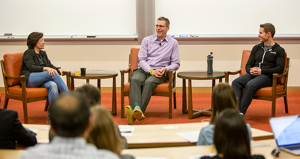 Kara Swisher interviews Henry Albrecht ’91 and Jason Soll ’11 at the Angel Summit