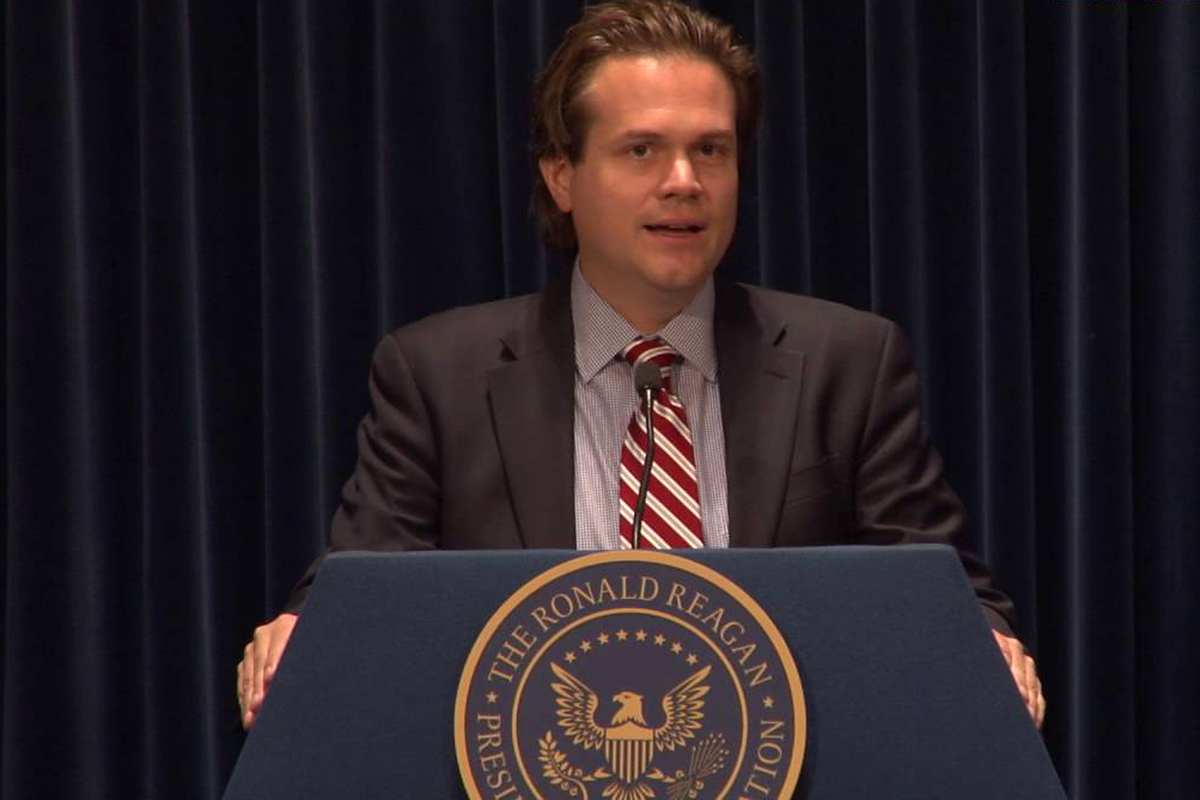 Prof. Zach Courser speaks at the Reagan Library