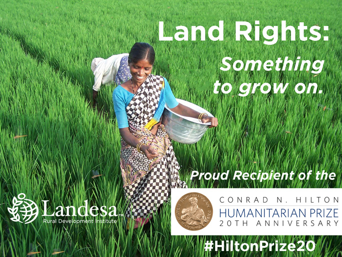 Woman tending land with Landesa support