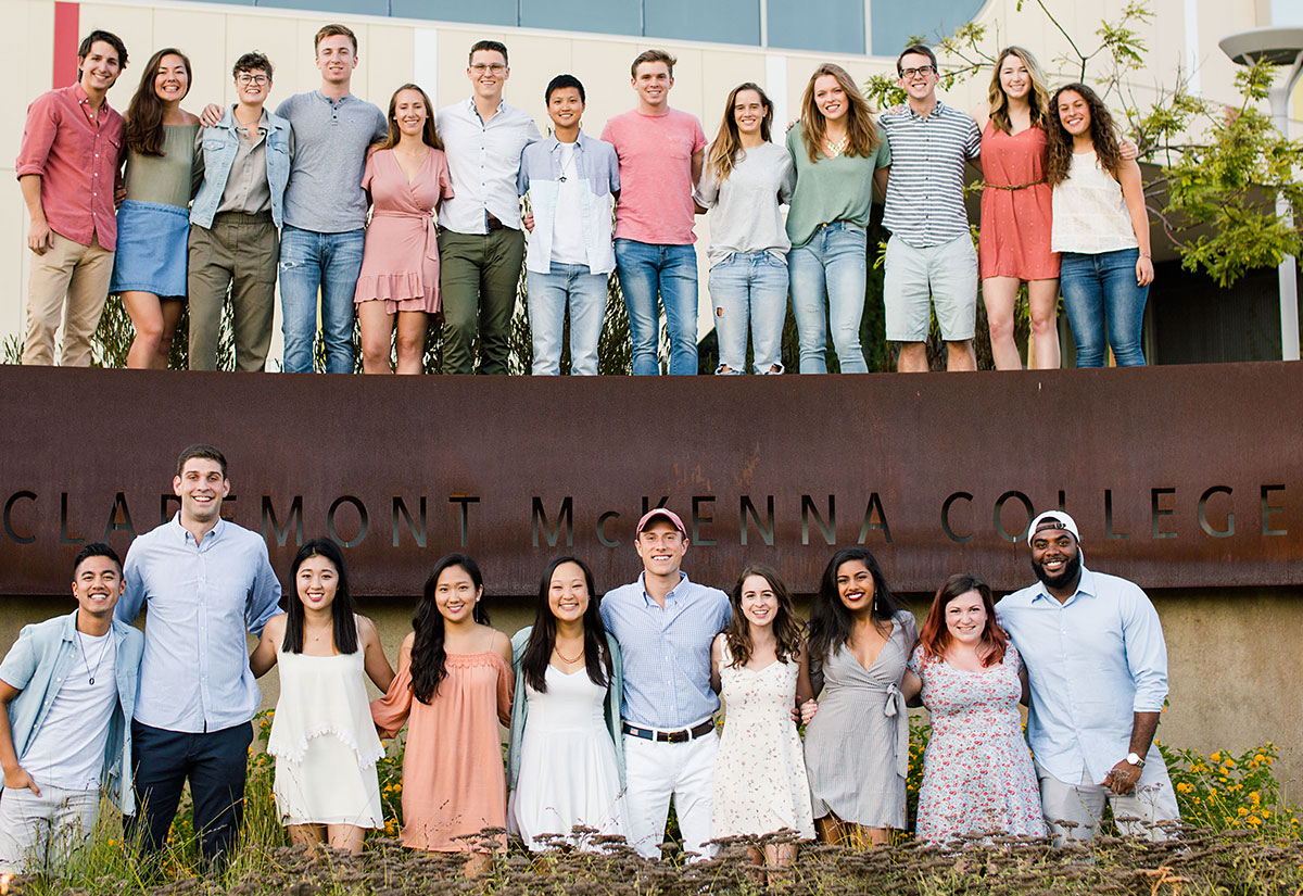 2017-18 CMC resident assistants in front of Roberts Pavilion