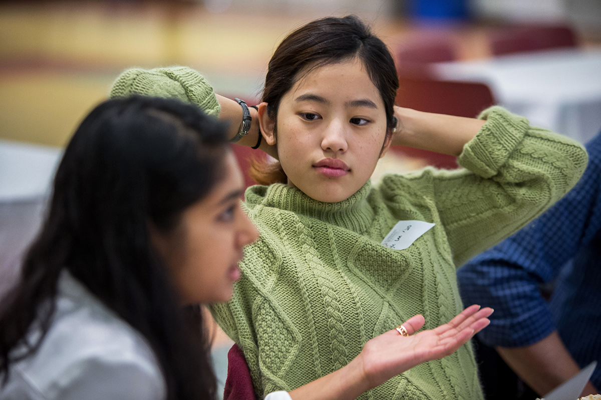 students discussing free expression