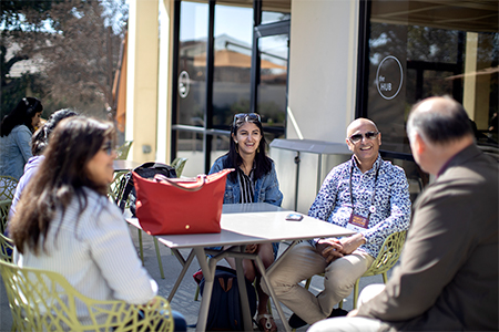 Students and parents take a break at The Hub