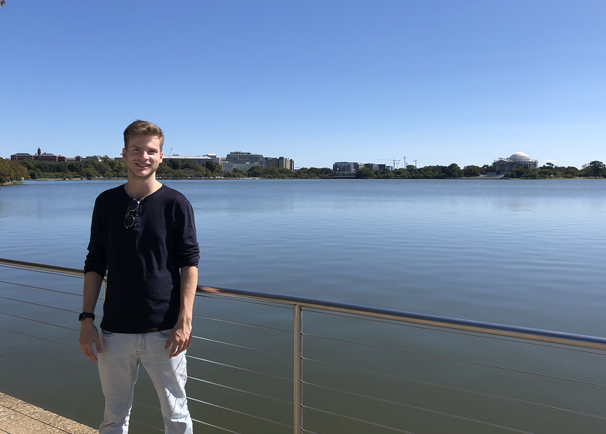Henry Schulz ’22, pictured near the Martin Luther King Jr. memorial along the Tidal Basin
