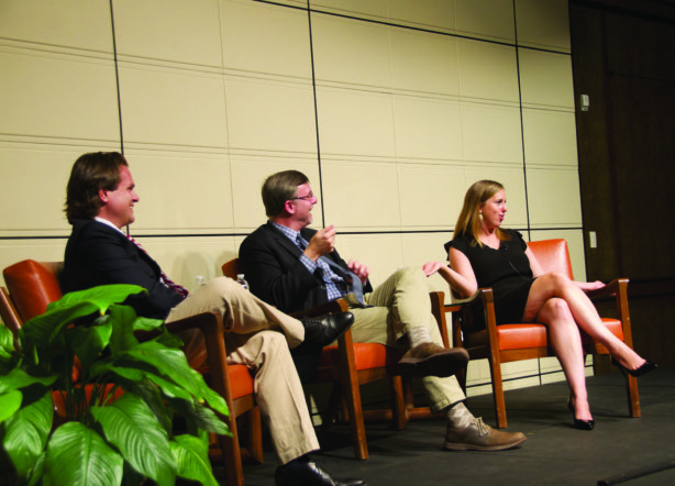 From left: Zach Courser ’99, Michael Shear ’90, and Brandi Hoffine ’06