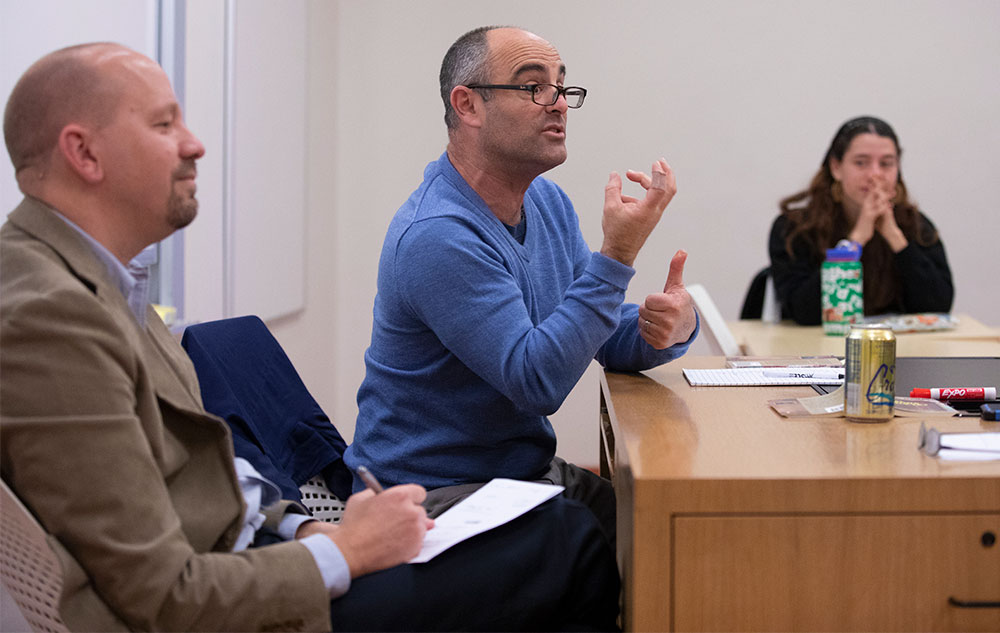 Jon Shields and Phil Zuckerman in the classroom 