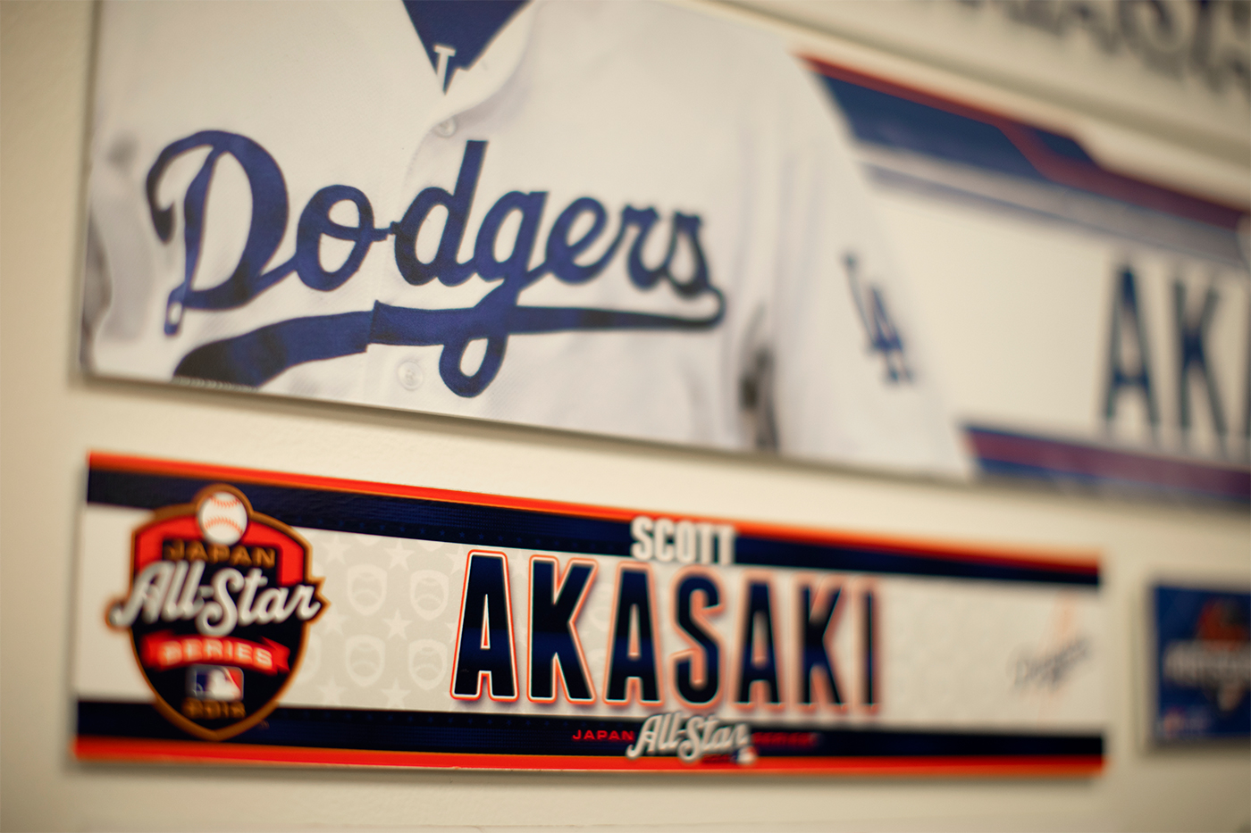 Scott's office decorated with Dodger banner